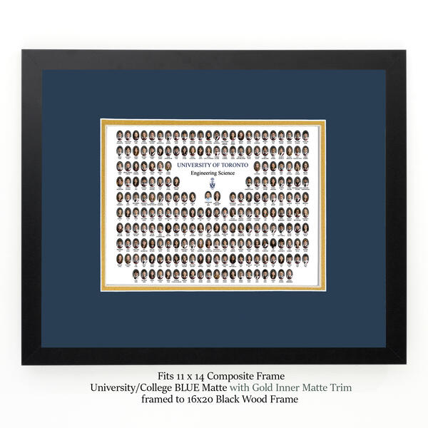 Frame For 11x14 Composite with a BLUE Mat & Gold Liner